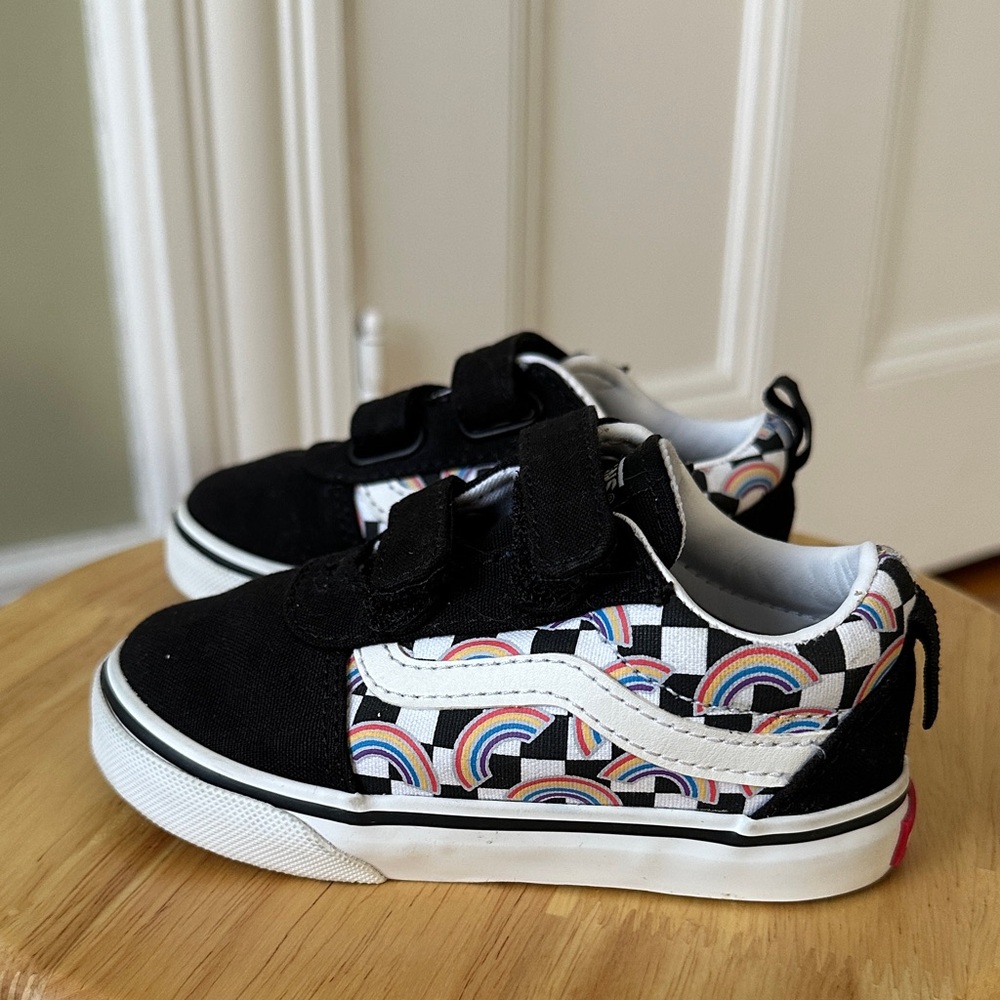 Vans Kids Black and White Sneakers with Rainbow Accents